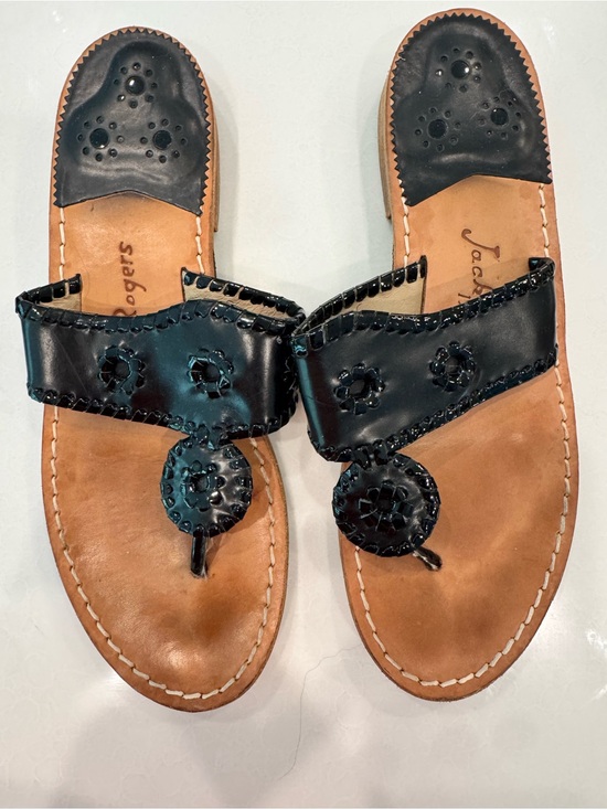 Jack Rogers Shoes - Jack Rogers Black Leather Whipstitch Thong Sandals size 9